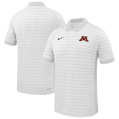 Polo Nike blanc à rayures Victory pour homme, équipe de début saison 2025 des Golden Gophers du Minnesota, l'entraîneur