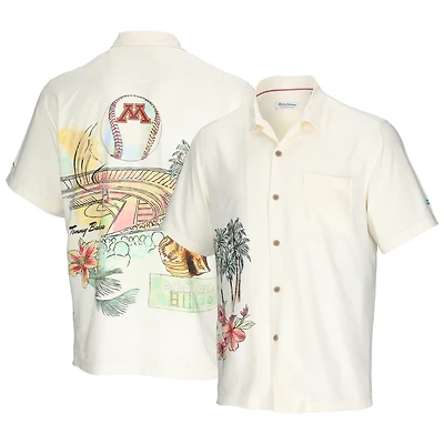 Men's Tommy Bahama Cream Minnesota Golden Gophers Paradise Fly Ball Camp Button-Up Shirt