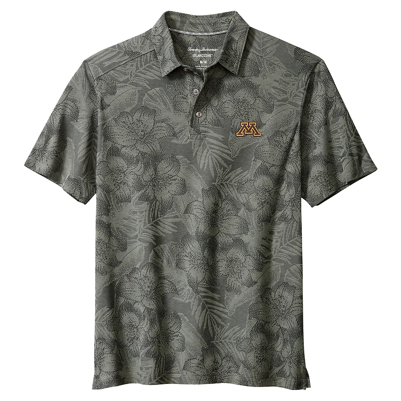 Men's Tommy Bahama Gray Minnesota Golden Gophers Palm Fresco Hibiscus IslandZone® Polo