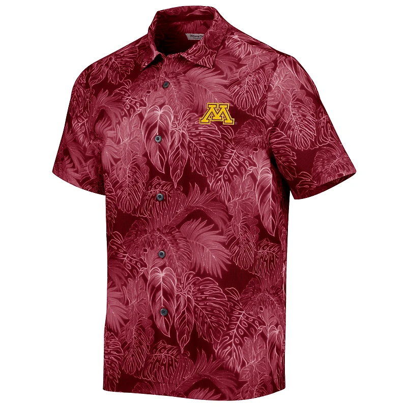Chemise de camp boutonnée Tommy Bahama Maroon Minnesota Golden Gophers Coast luminescent Fronds IslandZone pour hommes