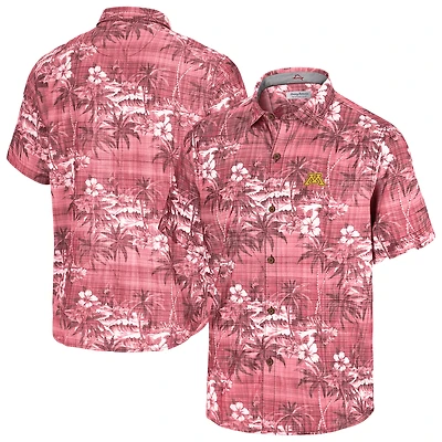 Men's Tommy Bahama Maroon Minnesota Golden Gophers Coconut Point Palmetta IslandZone Camp Button-Up Shirt