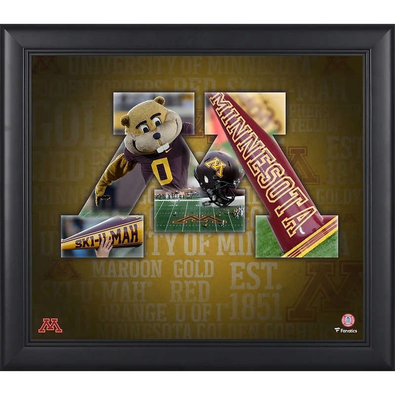 Collage encadré du patrimoine de l'équipe des Golden Gophers du Minnesota 15" x 17"
