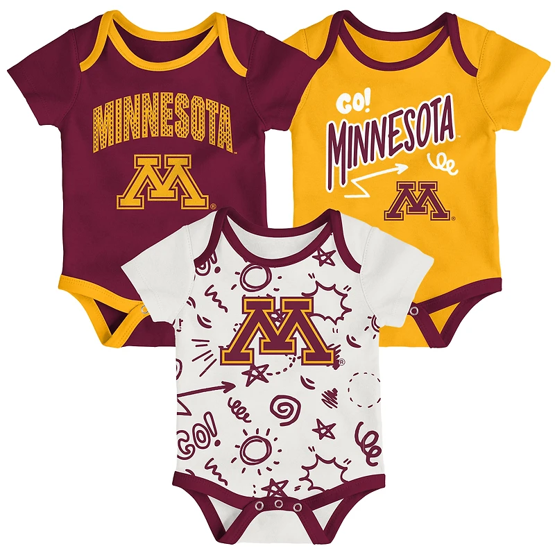 Ensemble de trois bodies pour nouveau-né et nourrisson Outerstuff Minnesota Golden Gophers jouer toute la journée