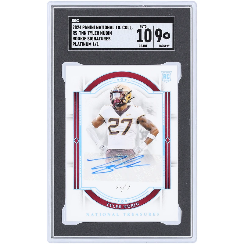 Tyler Nubin Minnesota Golden Gophers Autographed 2024 Panini National Treasures Collegiate Platinum Rookie Signatures #RS-TNN #1/1 SGC Authenticated 9/10 Rookie Card