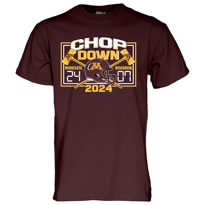 T-shirt unisexe bleu 84 marron Minnesota Golden Gophers contre Wisconsin Badgers 2024 Paul Bunyan's Axe Score