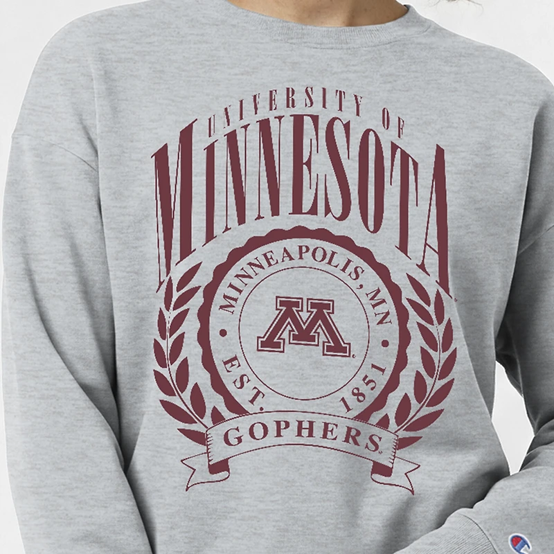 Women's Champion  Heather Gray Minnesota Golden Gophers Academic Crest Powerblend Crewneck Sweatshirt