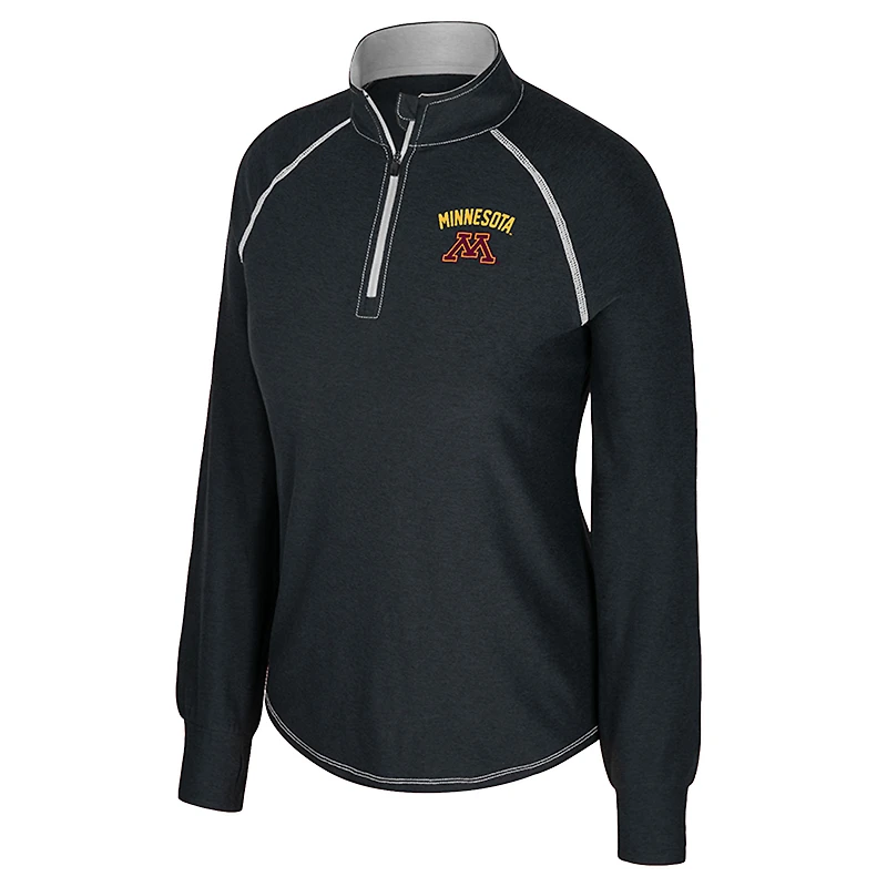 Haut raglan noir à col rond et fermeture éclair quart de tour pour femme des Golden Gophers du Minnesota, modèle Colosseum