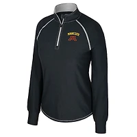 Haut raglan noir à col rond et fermeture éclair quart de tour pour femme des Golden Gophers du Minnesota, modèle Colosseum
