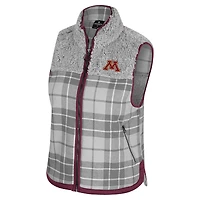Gilet zippé en sherpa à carreaux Matilda des Golden Gophers du Minnesota gris Colosseum pour femme