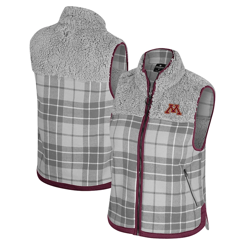 Gilet zippé en sherpa à carreaux Matilda des Golden Gophers du Minnesota gris Colosseum pour femme