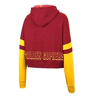 Sweat à capuche court Colosseum Heather Maroon Minnesota Golden Gophers Throwback Stripe Arch Logo pour femme