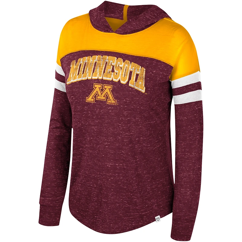 T-shirt à capuche manches longues et blocs de couleurs mouchetés pour femmes Colosseum Maroon Minnesota Golden Gophers