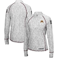 Women's Colosseum White Minnesota Golden Gophers OHT Military Appreciation Officer Arctic Camo Fitted Lightweight 1/4-Zip Jacket