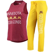 Ensemble de nuit Concepts Sport Gold/Maroon Minnesota Golden Gophers pour femme avec débardeur et pantalon