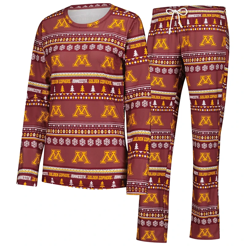 Women's Concepts Sport Maroon Minnesota Golden Gophers Ugly Sweater Holiday Long Sleeve Top & Pants Sleep Set