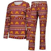 Women's Concepts Sport Maroon Minnesota Golden Gophers Ugly Sweater Holiday Long Sleeve Top & Pants Sleep Set