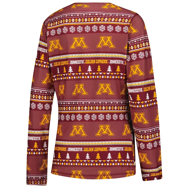 Ensemble de nuit pour femme Concepts Sport Maroon Minnesota Golden Gophers Ugly Sweater Holiday, haut à manches longues et pantalon