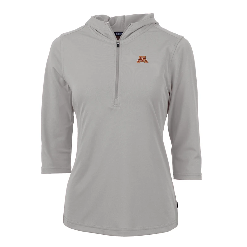 Sweat à capuche demi-zippé en piqué écologique Virtue pour femme, coupeur et buck, argent, Minnesota Golden Gophers, manches 3/4