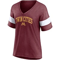 Women's Fanatics Heathered Maroon Minnesota Golden Gophers Arched City Sleeve-Striped Tri-Blend V-Neck T-Shirt