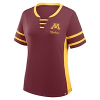 T-shirt à lacets Fanatics Athena pour femme, bordeaux/or, des Golden Gophers du Minnesota, Be Fearless