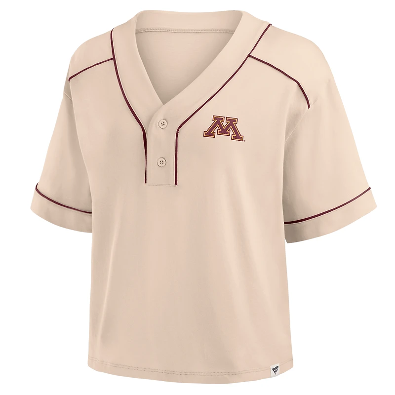 Women's Fanatics Tan Minnesota Golden Gophers Oversized Dominant Force Cropped V-Neck T-Shirt
