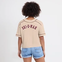 Women's Fanatics Tan Minnesota Golden Gophers Oversized Dominant Force Cropped V-Neck T-Shirt