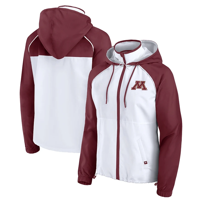 Veste à capuche zippée intégrale Fanatics blanche Minnesota Golden Gophers pour femme