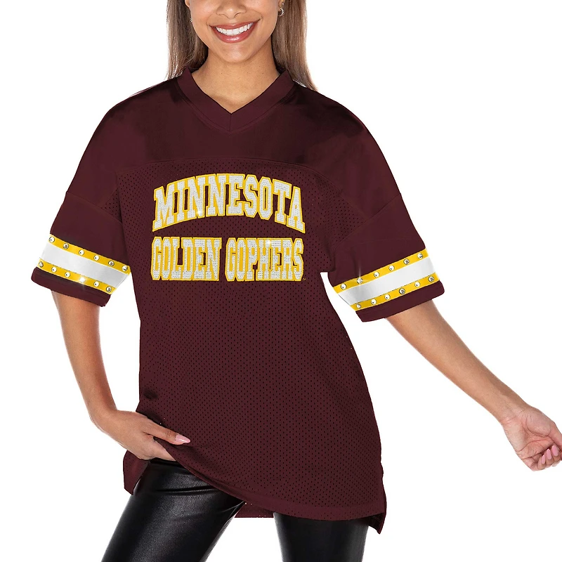 T-shirt tendance à strass pour femme Gameday Couture Bordeaux Minnesota Golden Gophers Until Kickoff