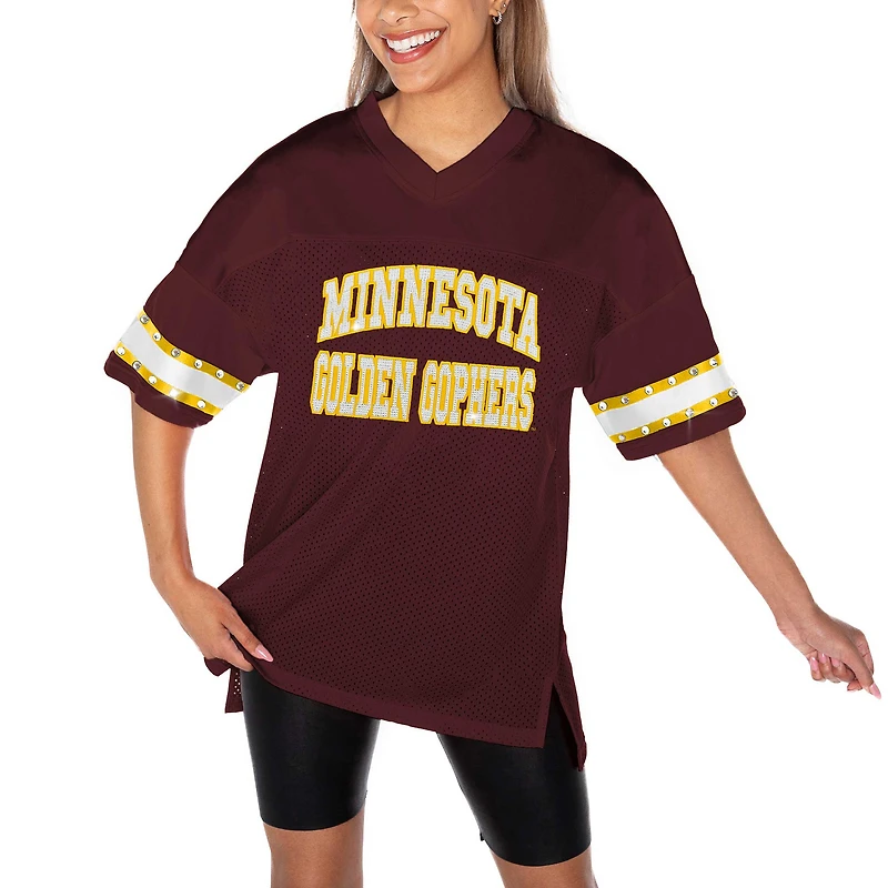 T-shirt tendance à strass pour femme Gameday Couture Bordeaux Minnesota Golden Gophers Until Kickoff