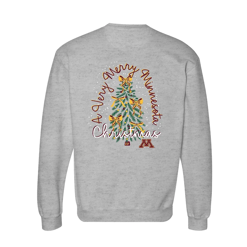 Women's  Heather Gray Minnesota Golden Gophers Classic Merry Christmas Tree Crewneck Sweatshirt