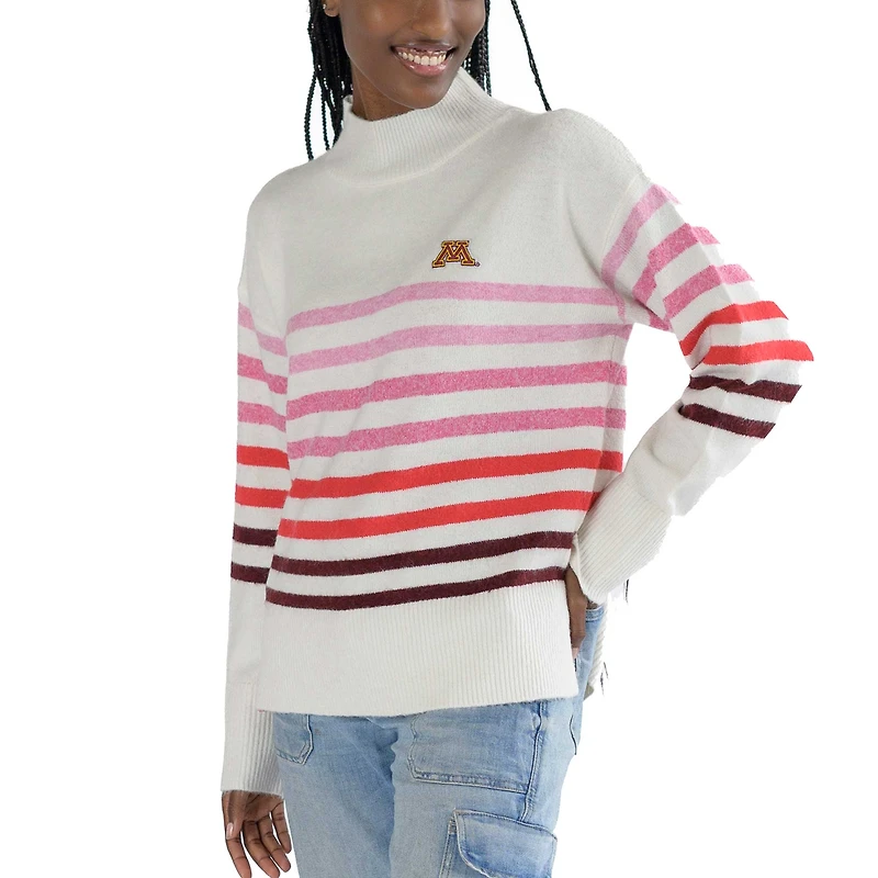 Women's Lusso  White Minnesota Golden Gophers Simone Striple Mock Neck Oversized Pullover Sweater