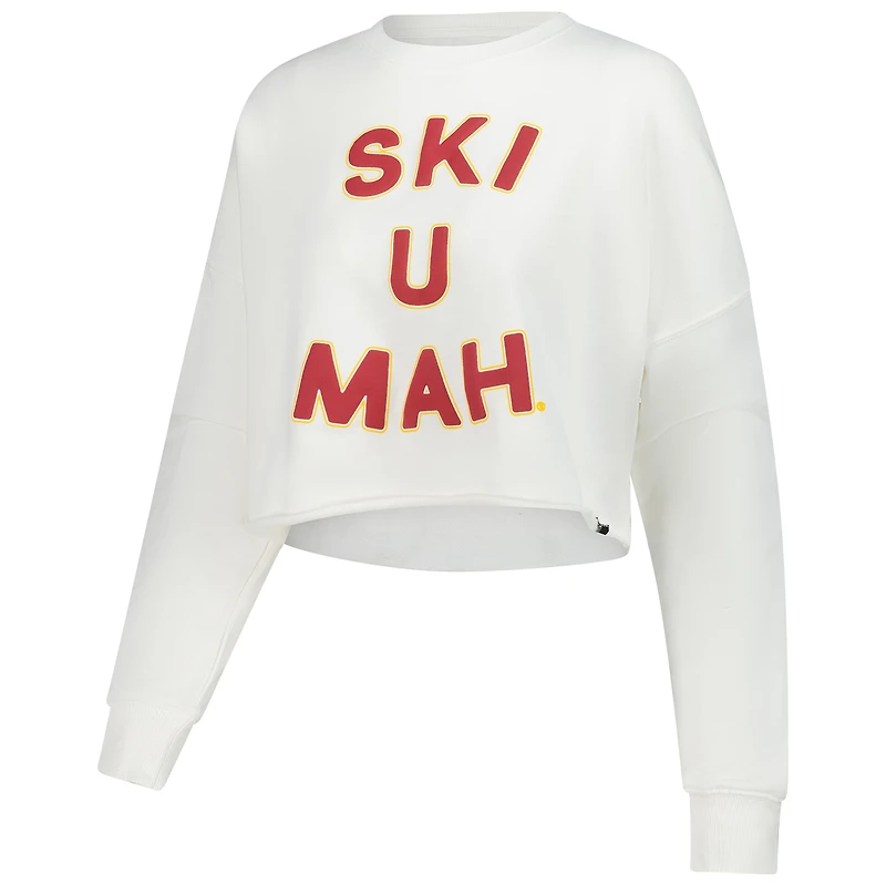 Women's Minnesota Golden Gophers Gameday Social White Raw Edge Boxy Cropped Sweatshirt