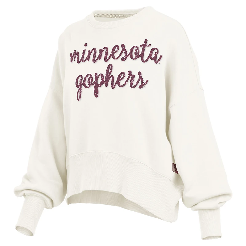 Women's Pressbox Cream Minnesota Golden Gophers Oversized Chelsea Waist Length Pullover Sweatshirt