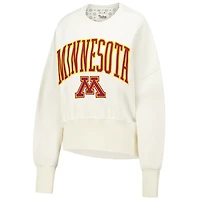 Women's Pressbox  Ivory Minnesota Golden Gophers Oversized Waist-Length Crewneck Sweatshirt