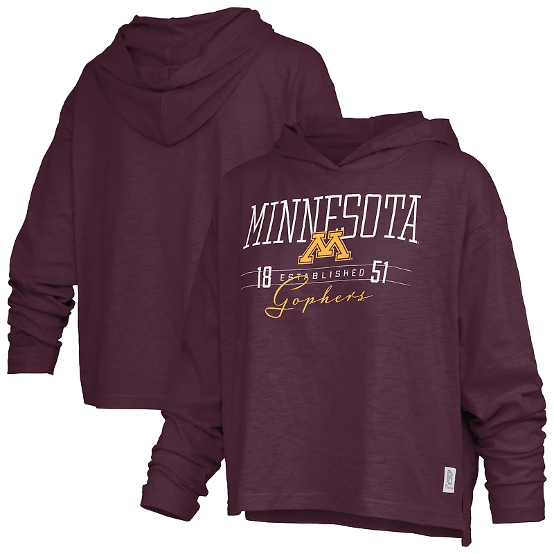 Women's Pressbox  Maroon Minnesota Golden Gophers Castillo Slub Waist Length Long Sleeve Hooded T-Shirt