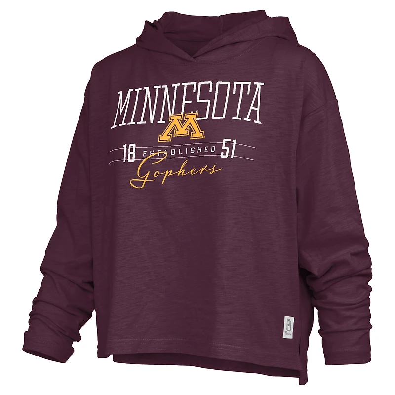 Women's Pressbox  Maroon Minnesota Golden Gophers Castillo Slub Waist Length Long Sleeve Hooded T-Shirt