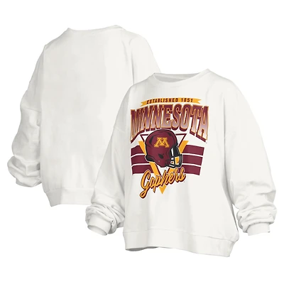 Women's Pressbox White Minnesota Golden Gophers Janice Retro Logo Oversized Pullover Sweatshirt