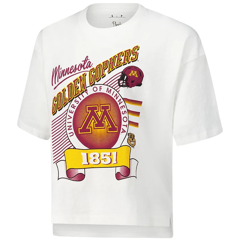 T-shirt blanc Pressbox pour femmes des Golden Gophers du Minnesota Rock & Roll Slub