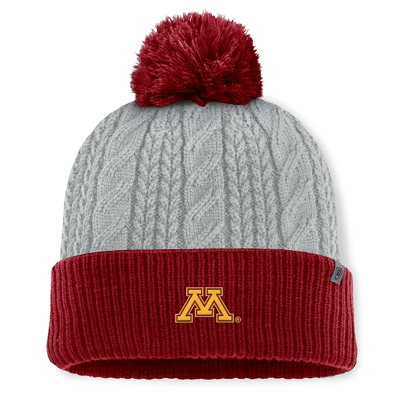 Bonnet en tricot à revers avec pompon Becca des Golden Gophers du Minnesota gris/marron pour femme Top of the World