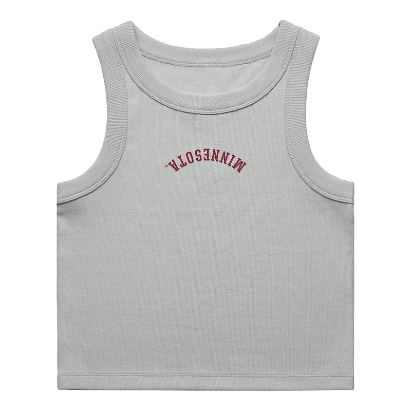 Women's Uscape Apparel Gray Minnesota Golden Gophers Upside Down Embroidery Ribbed Cropped Tank Top