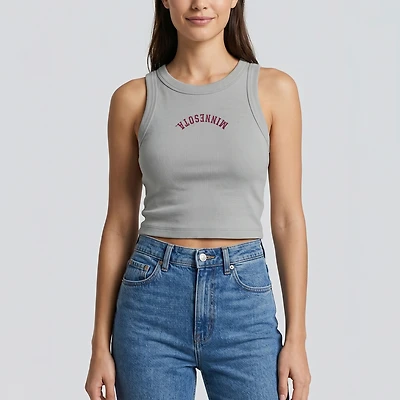 Women's Uscape Apparel Gray Minnesota Golden Gophers Upside Down Embroidery Ribbed Cropped Tank Top