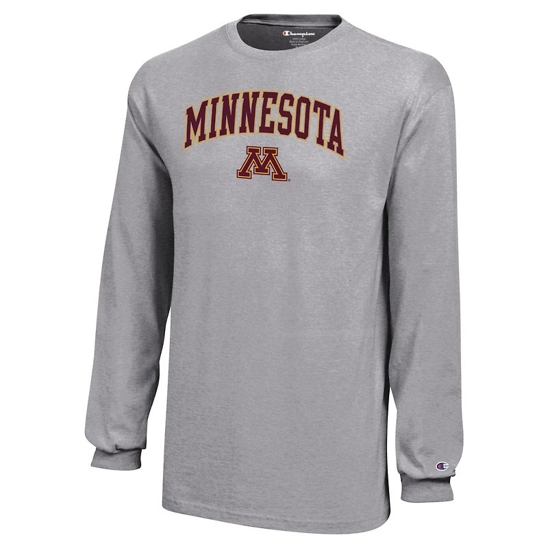 T-shirt à manches longues avec Logo Arch Over des Golden Gophers du Minnesota, champion jeunes, gris