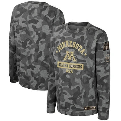 T-shirt à manches longues pour jeunes Colosseum Camo Minnesota Golden Gophers OHT Appréciation militaire Dark Star