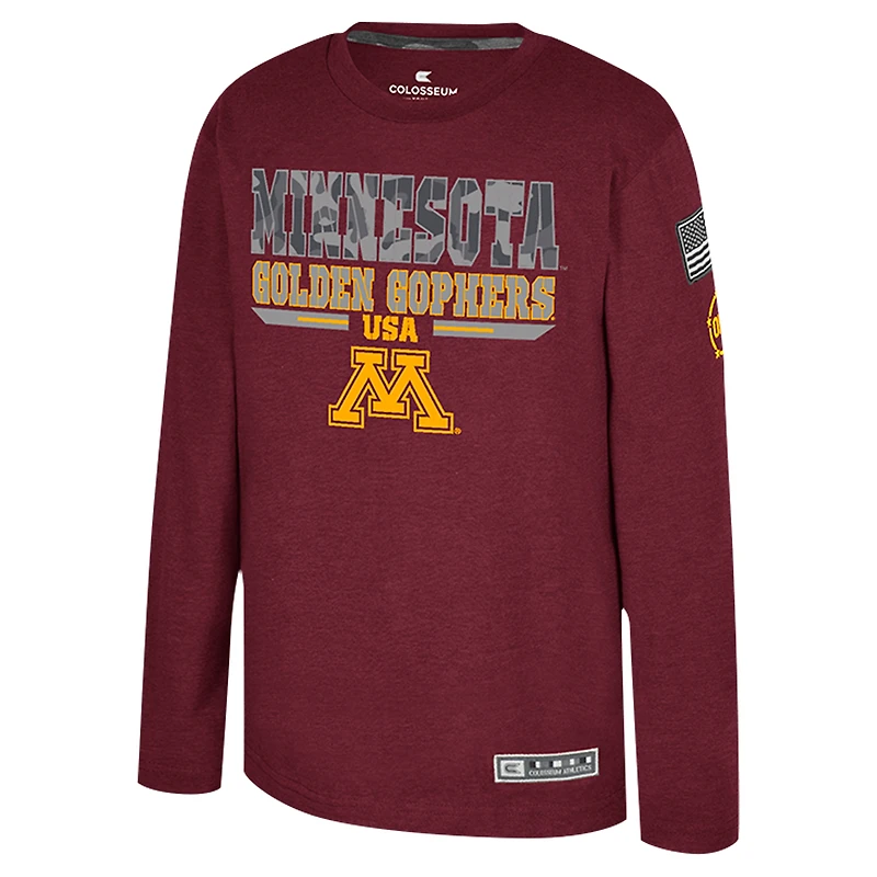 Youth Colosseum Heather Maroon Minnesota Golden Gophers OHT Military Appreciation Oorah Long Sleeve T-Shirt