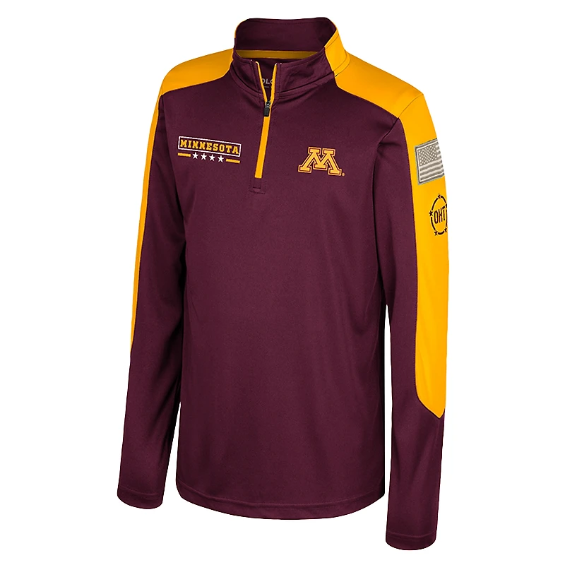 Coupe-vent zippé à quart de cyclone pour appréciation militaire OHT des Golden Gophers du Minnesota Colisée jeunes Maroon