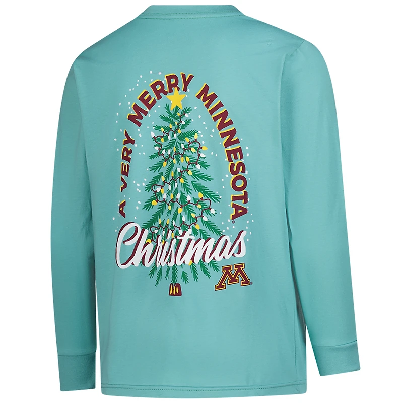 Youth  Light Green Minnesota Golden Gophers Merry Christmas Tree Long Sleeve T-Shirt