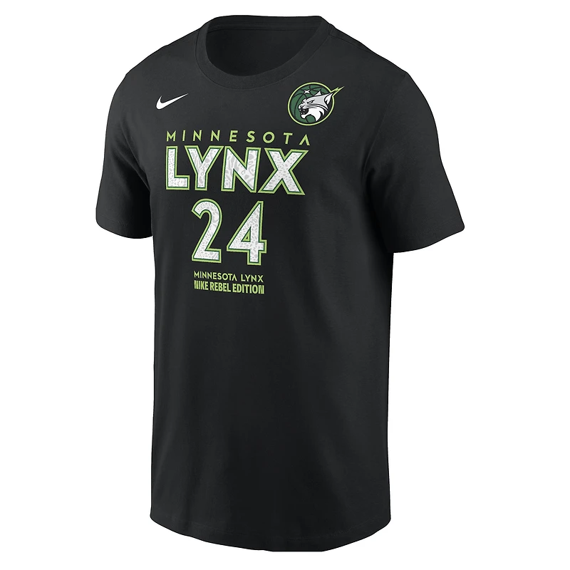 T-shirt Nike Napheesa Collier pour homme, édition Rebel, avec nom et numéro, noir, Minnesota Lynx