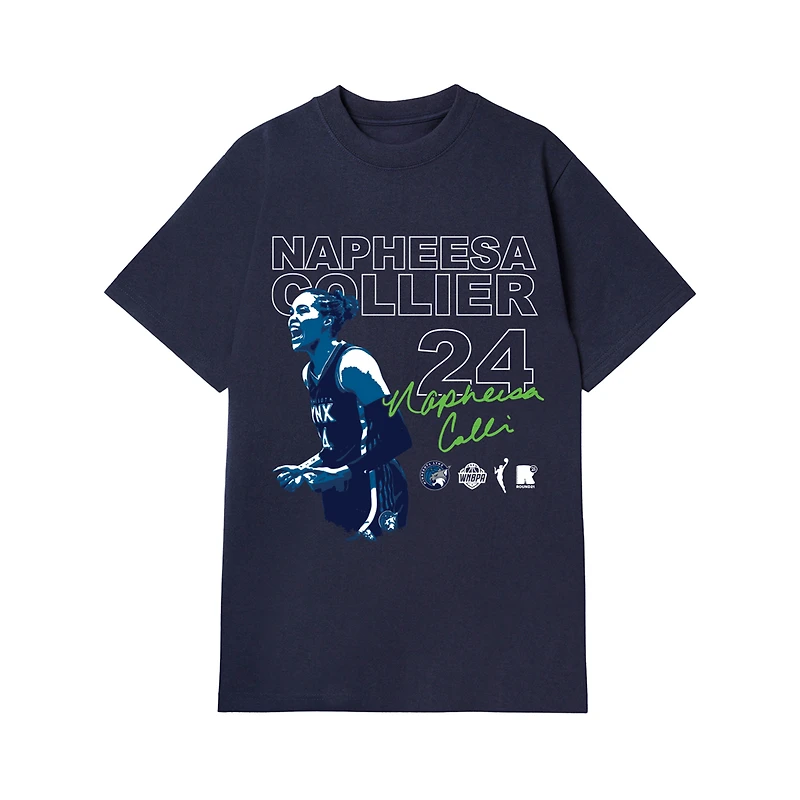 T-shirt unisexe rond21 Napheesa Collier bleu marine, joueur des Minnesota Lynx