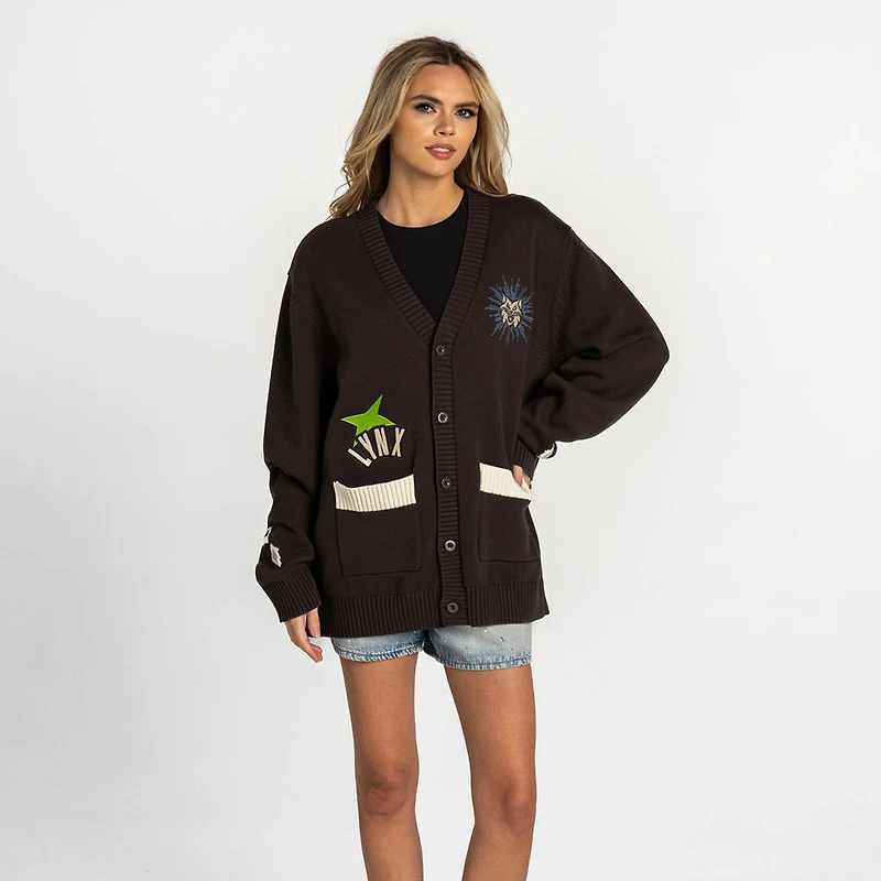 Unisex The Wild Collective Anthracite Minnesota Lynx Oversized Button-Up Jacquard Cardigan