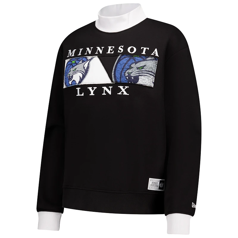 Women's New Era Black Minnesota Lynx Split Cropped Mock Neck Sweatshirt